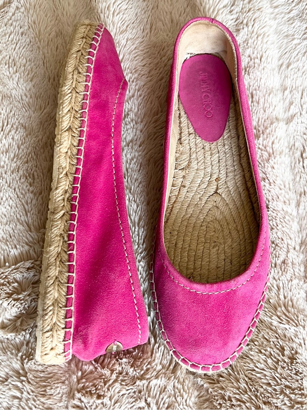 Jimmy Choo 42 Hot Pink Suede Espadrille Flats